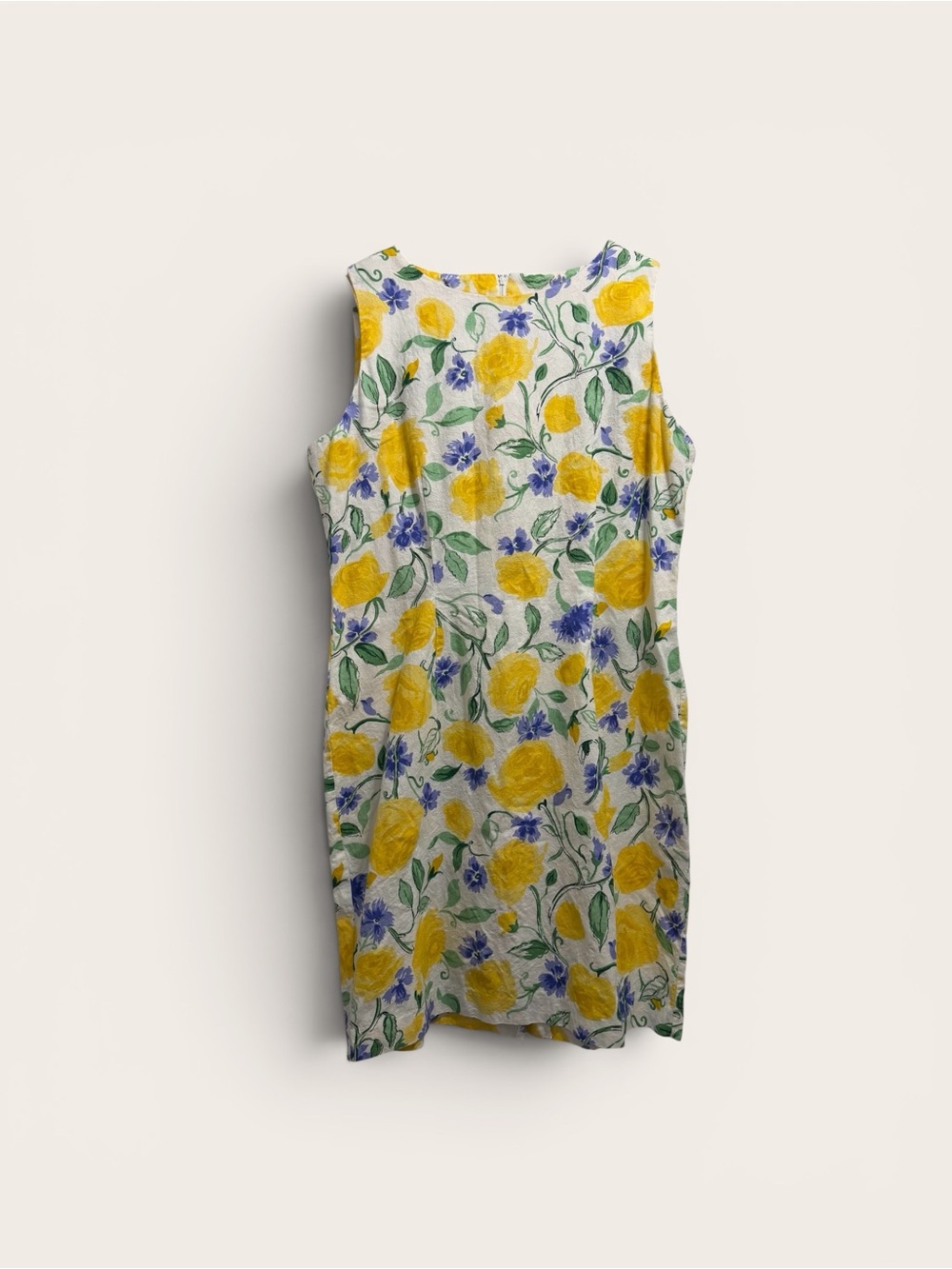 Sleeveless Floral Midi Dress in Yellow, Blue & White